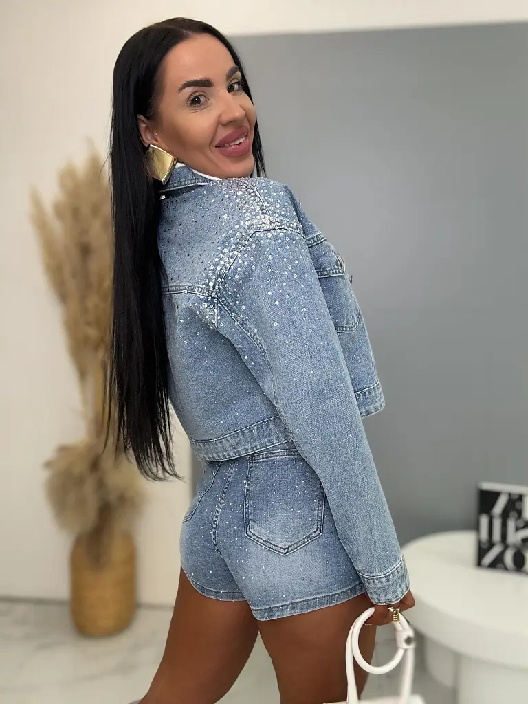 Denimový skort zdobený kamienkami MAXINE - next