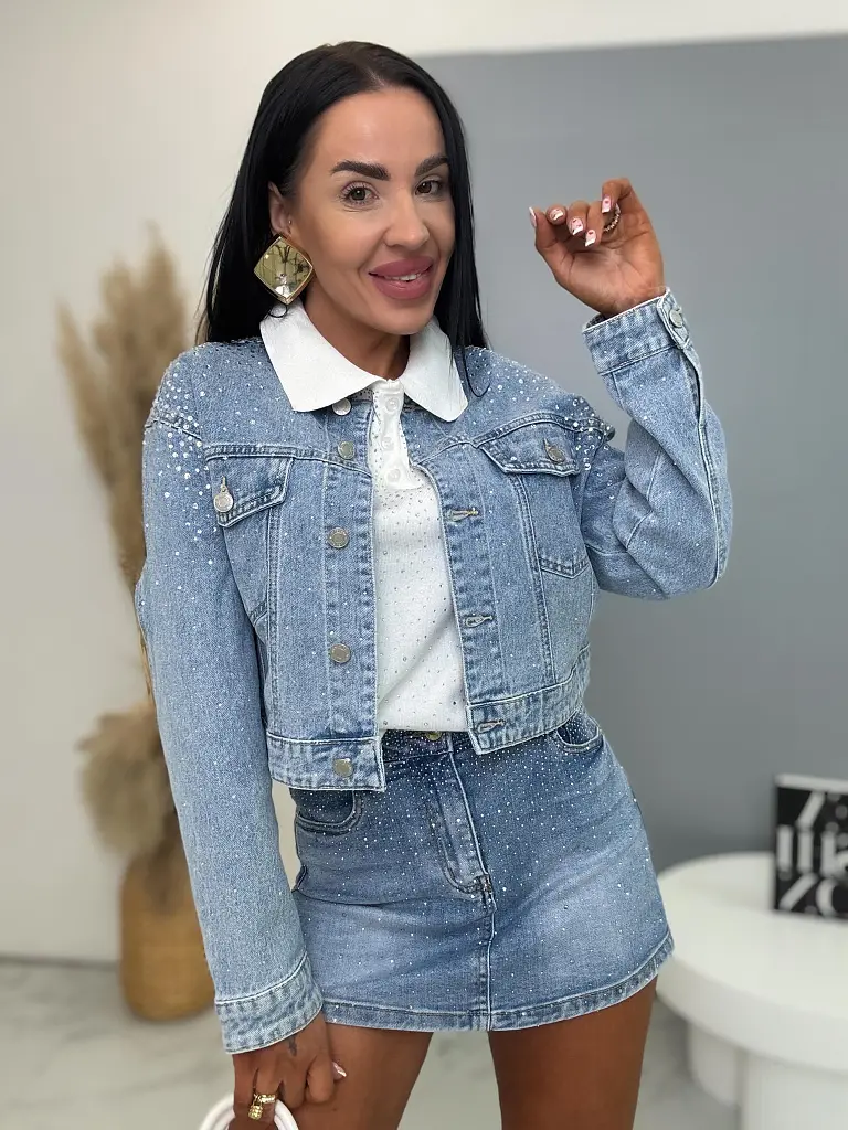 Denimový skort zdobený kamienkami MAXINE