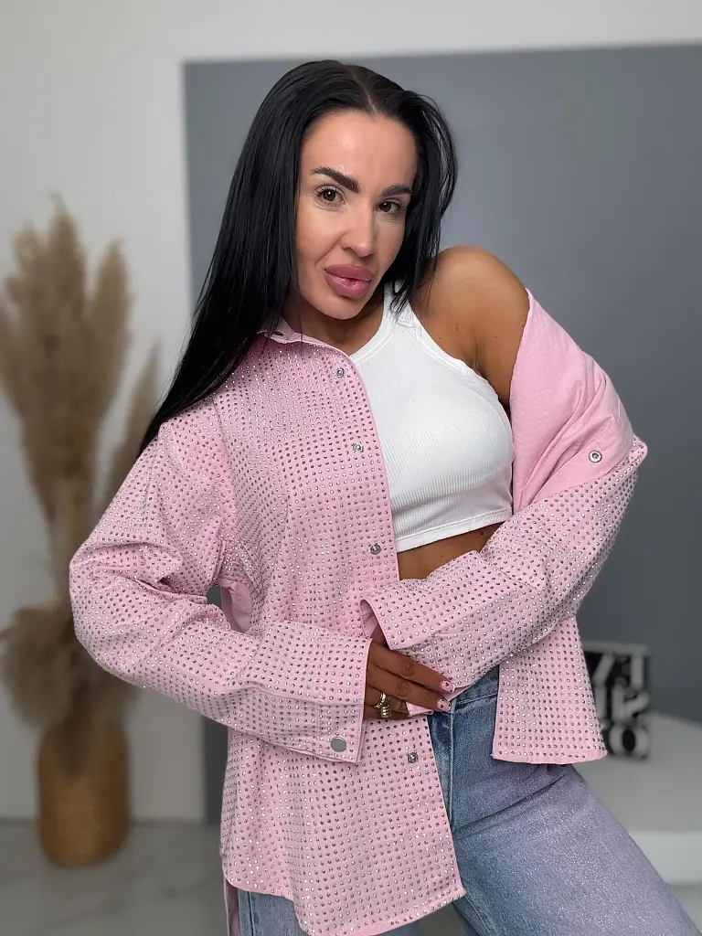 Denimový košeľový kabát s kamienkami ANZIA