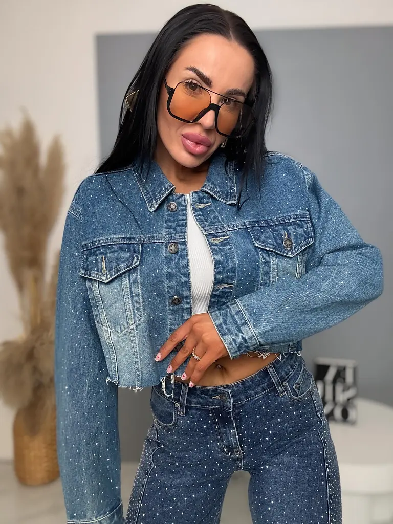 Dámska denim bunda s kamienkami ADALA