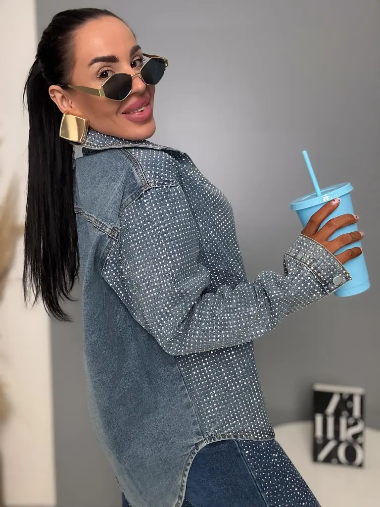 Denimový košeľový kabát s kamienkami ANZIA - next