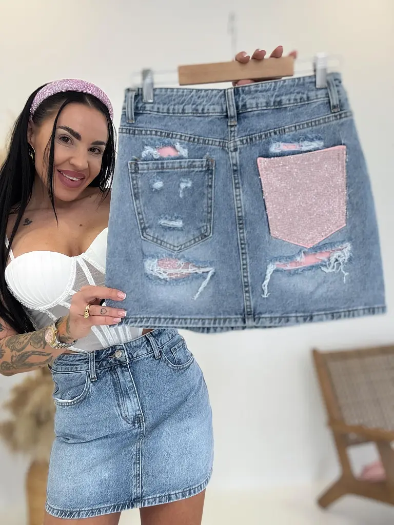 Rifľová sukňa so zadným trblietavým vreckom FLEXI - next