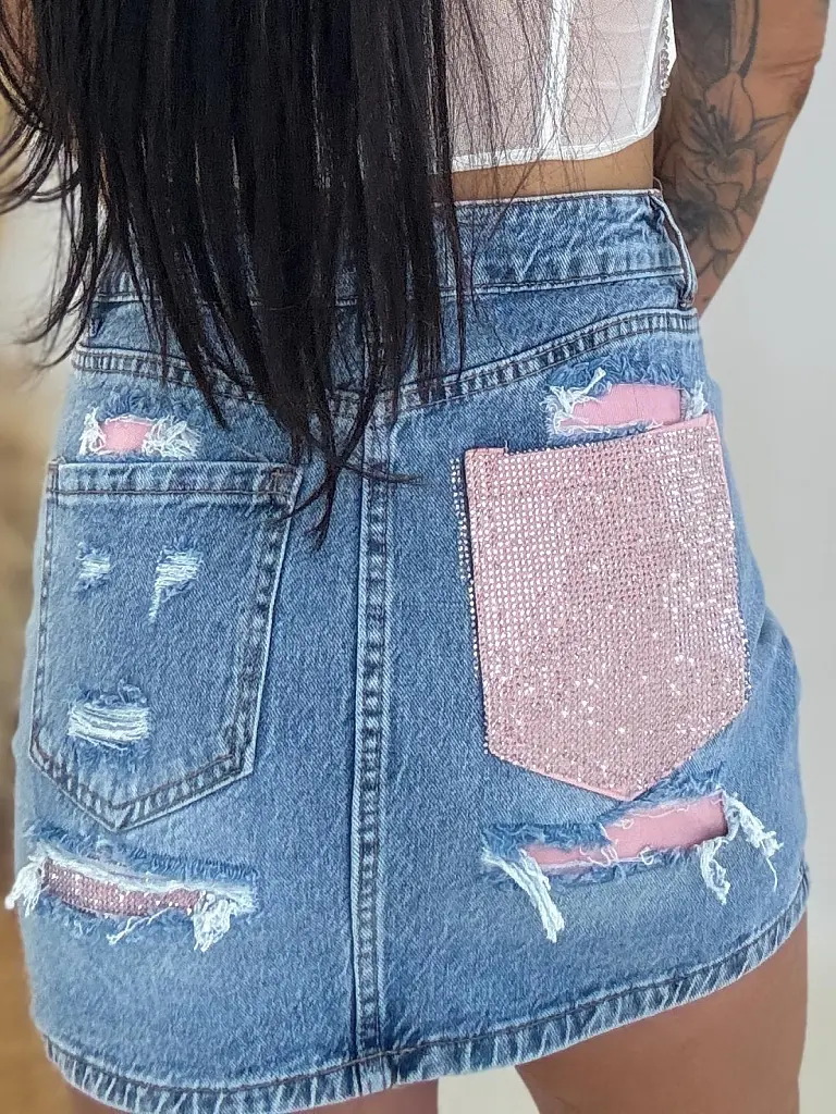 Rifľová sukňa so zadným trblietavým vreckom FLEXI