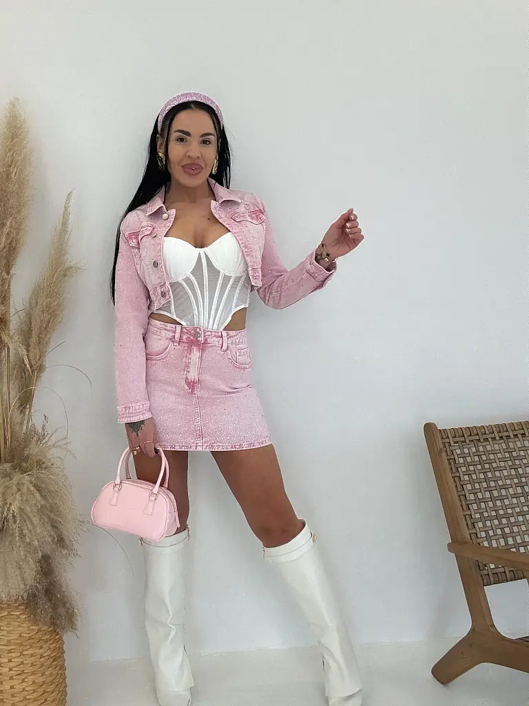 Pink mini sukňa s kamienkami XENIA