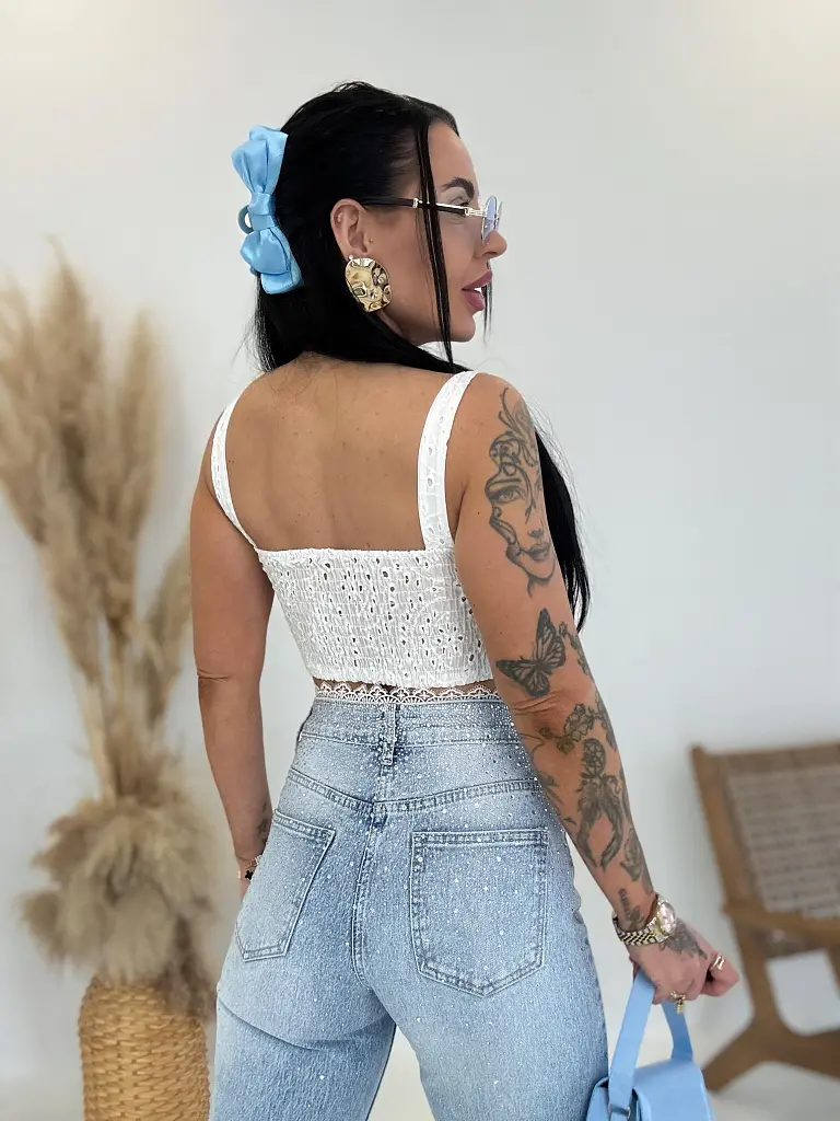 Biely madeira crop-top s vypchávkami JUDITH - next