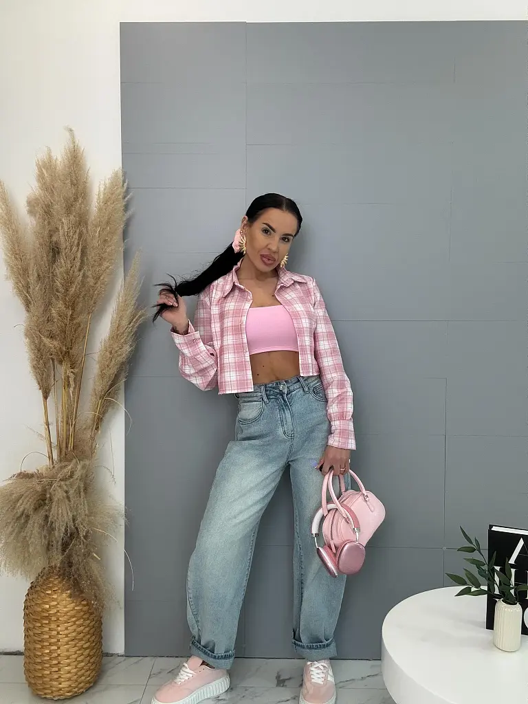 Károvaná crop košeľa s dlhým rukávom LEA - next