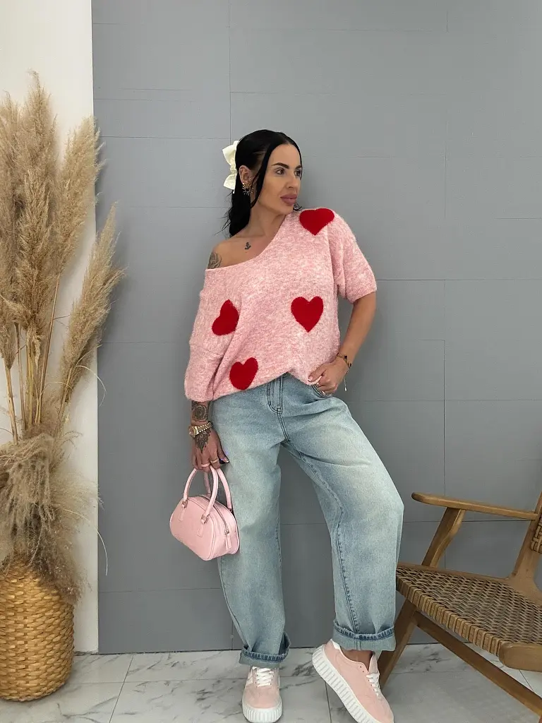 Jemný mohérový pulóver so srdiečkami KITTI - next