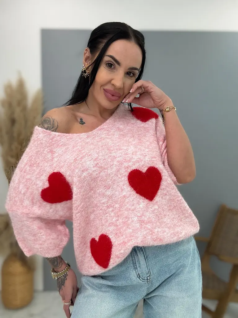 Jemný mohérový pulóver so srdiečkami KITTI