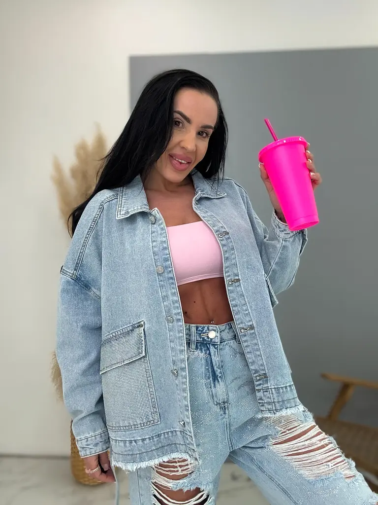 Dámsky denim kabát s kamienkami CELESTE