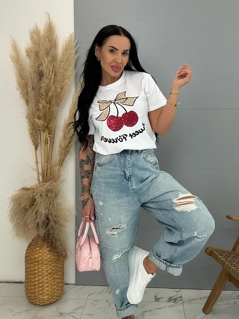 Roztrhané baggy fit rifle s vysokým pásom 