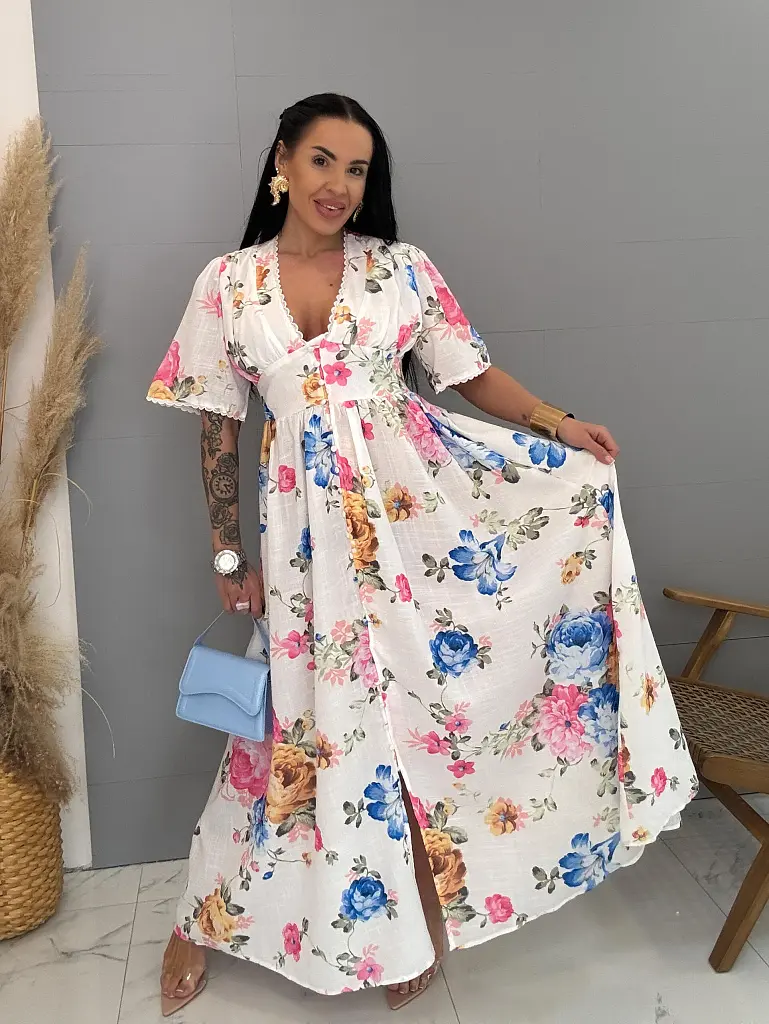 Dlhé kvetované šaty na gombíky SPRING