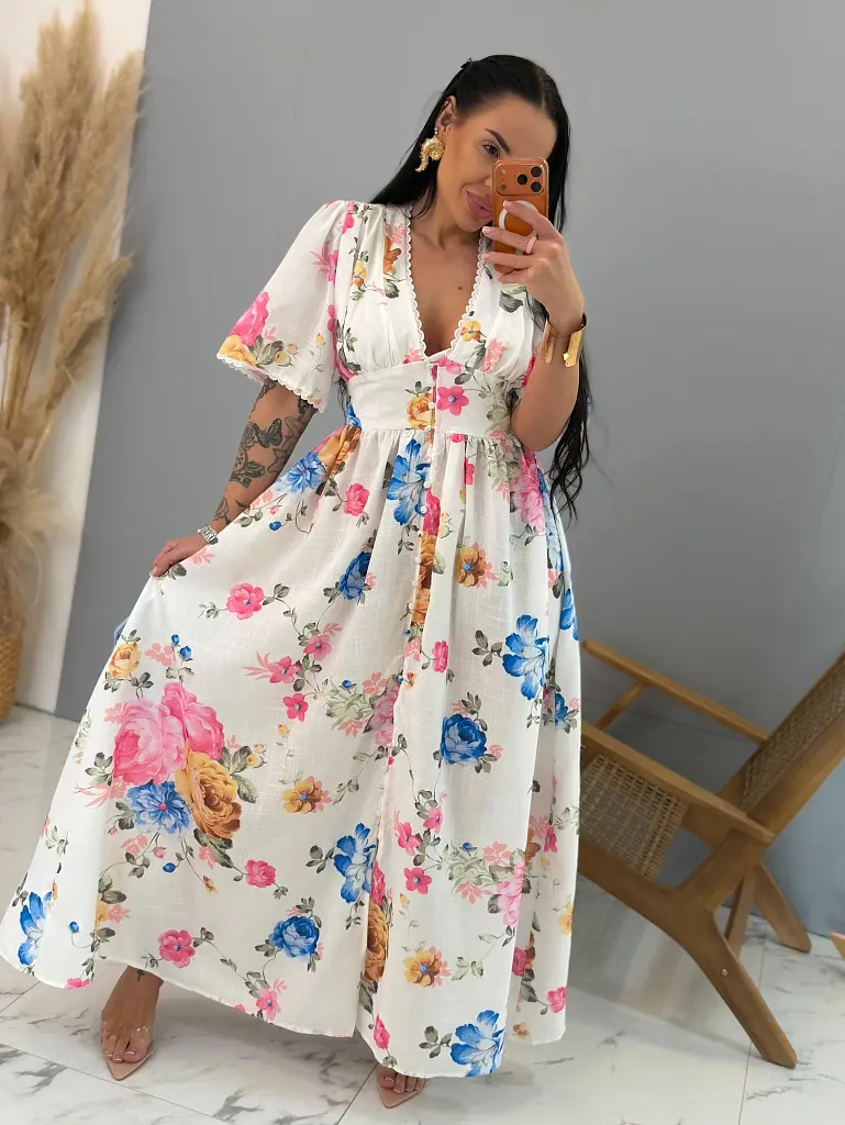 Dlhé kvetované šaty na gombíky SPRING - next