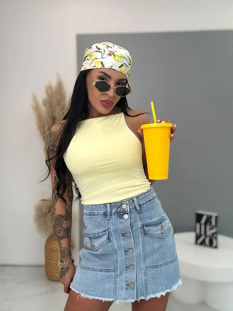 Denimový skort s gombíkmi vpredu NANNY