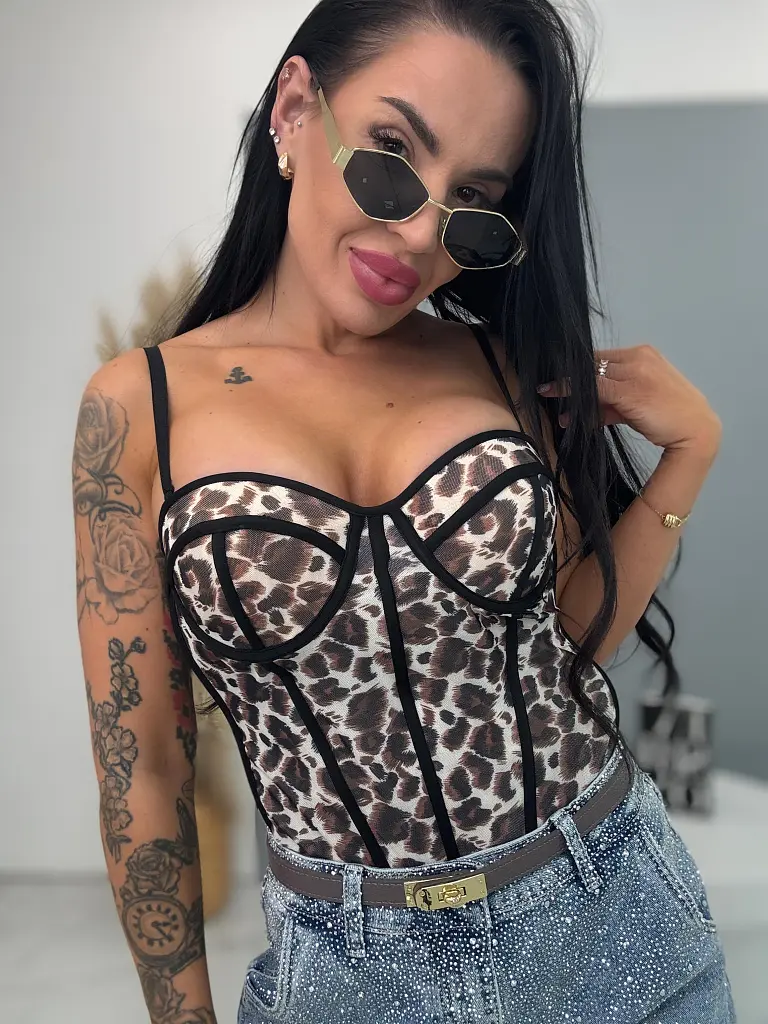 Push-up korzetový top s leopardím vzorom 