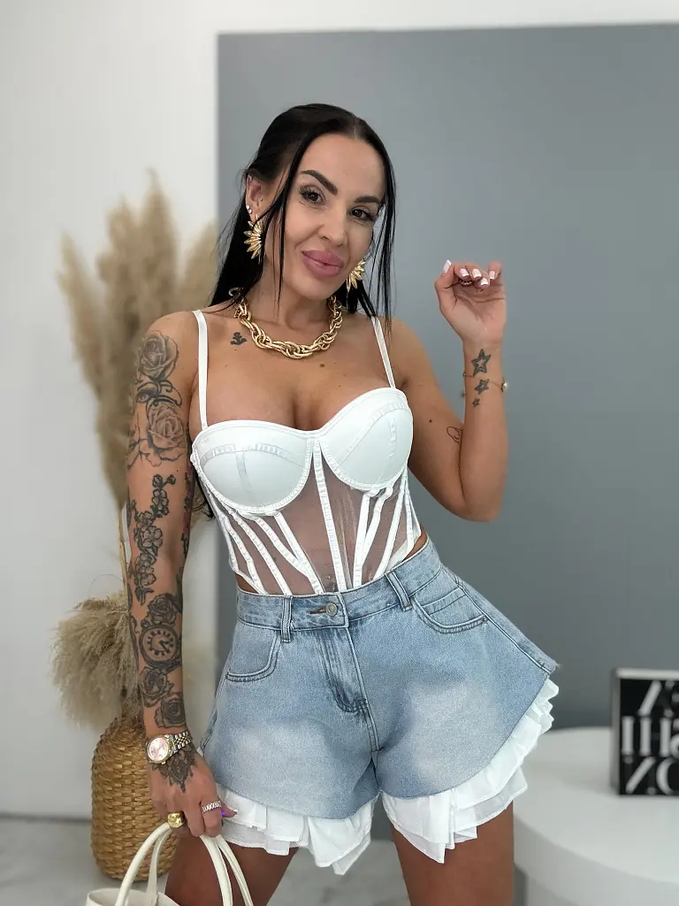 Extravagantné kombinované denim šortky FERENA