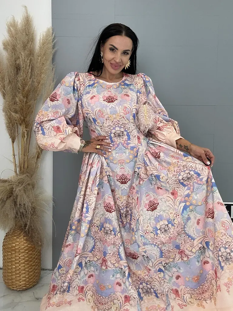 Dlhé kvetované šaty s balónovým rukávom JULIA