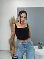 Denim crop-top s kamienkami DIAMOND BLACK