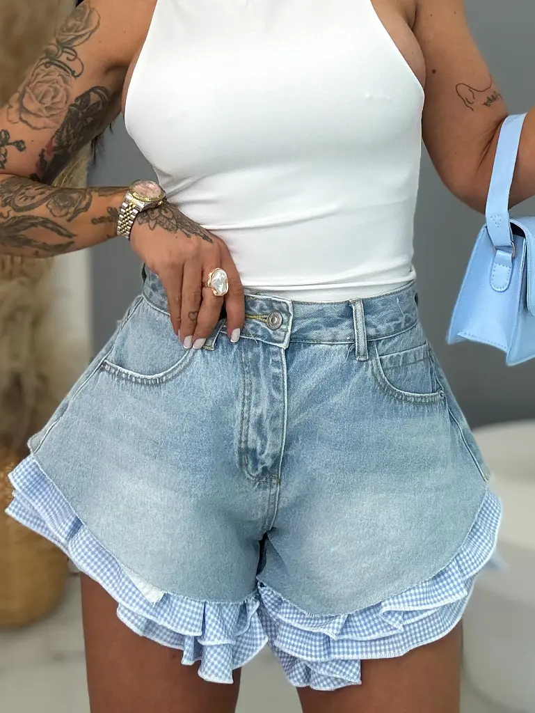 Extravagantné kombinované denim šortky FARELA