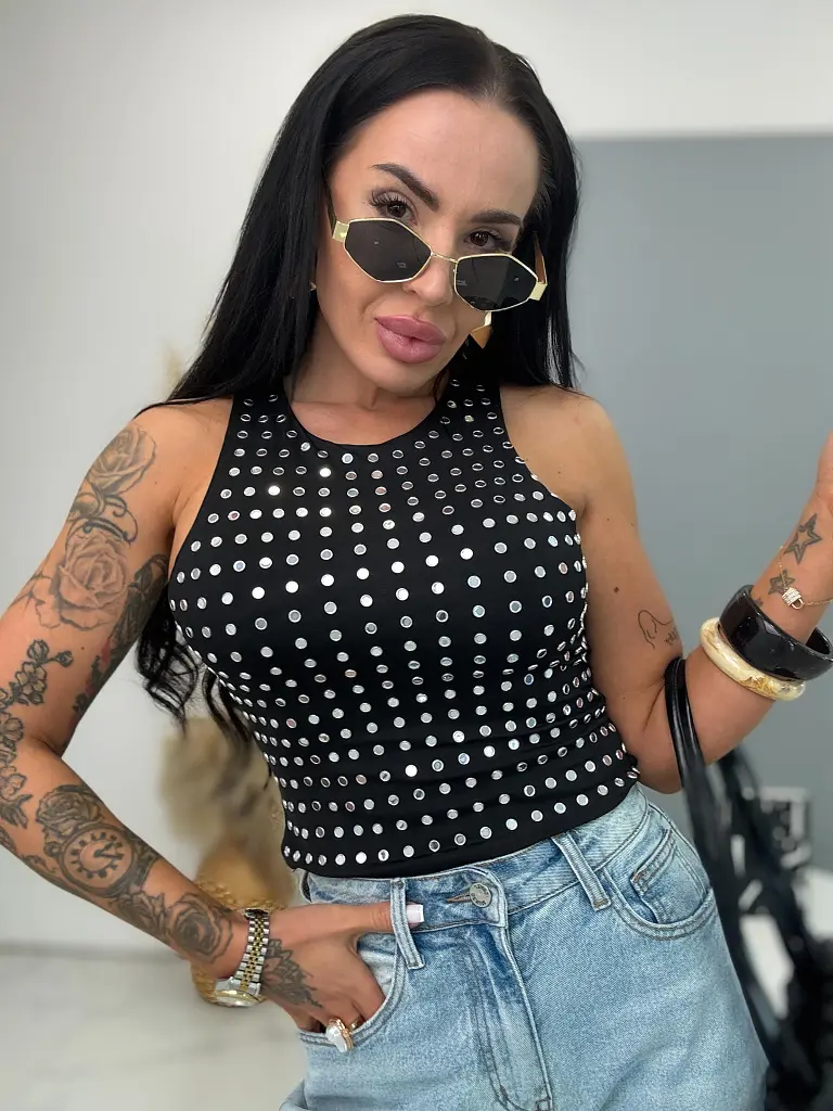 Crop-top so striebornými nitmi BLANCA