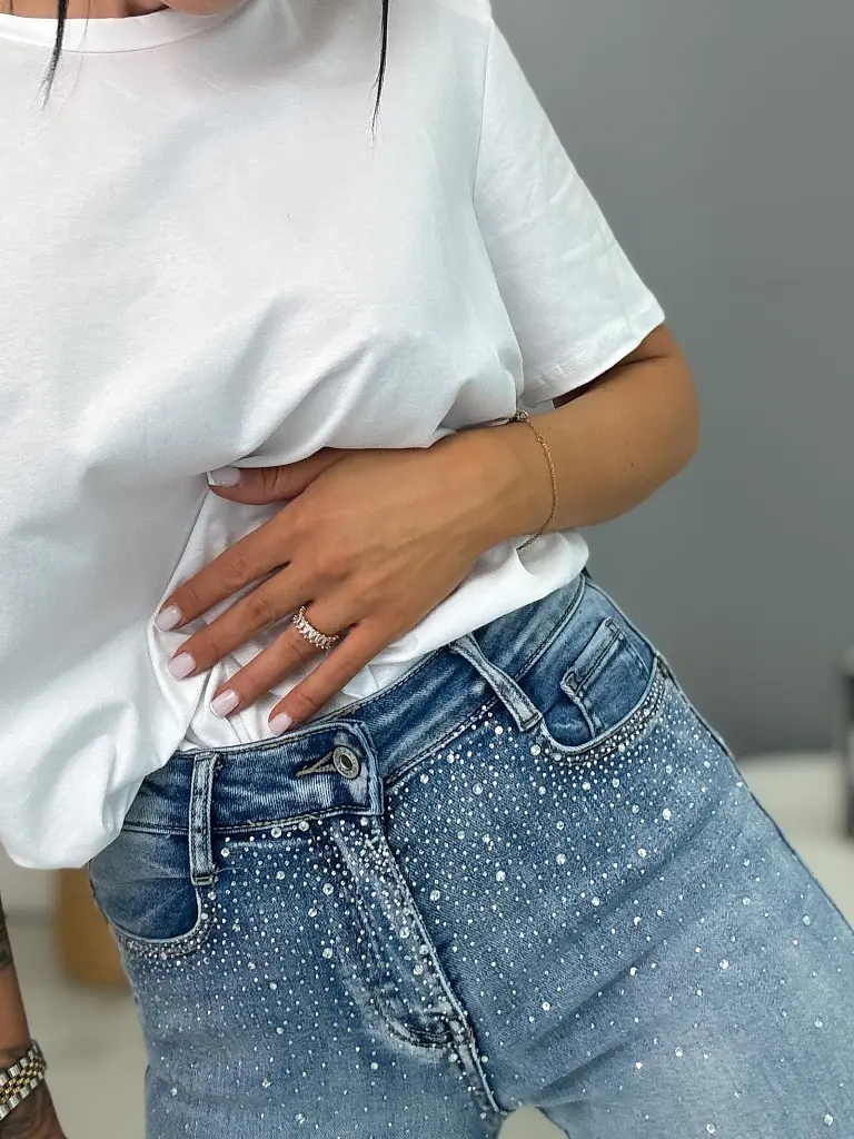 Extra elastické push-up prémium džínsy s vysokým pásom a kamienkami - next