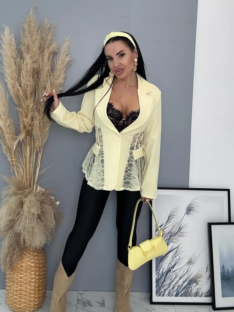 Sako s čipkou a ramennými vypchávkami  ELISEA