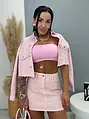 Pink crop denim jacket s kamienkami CRYSTAL