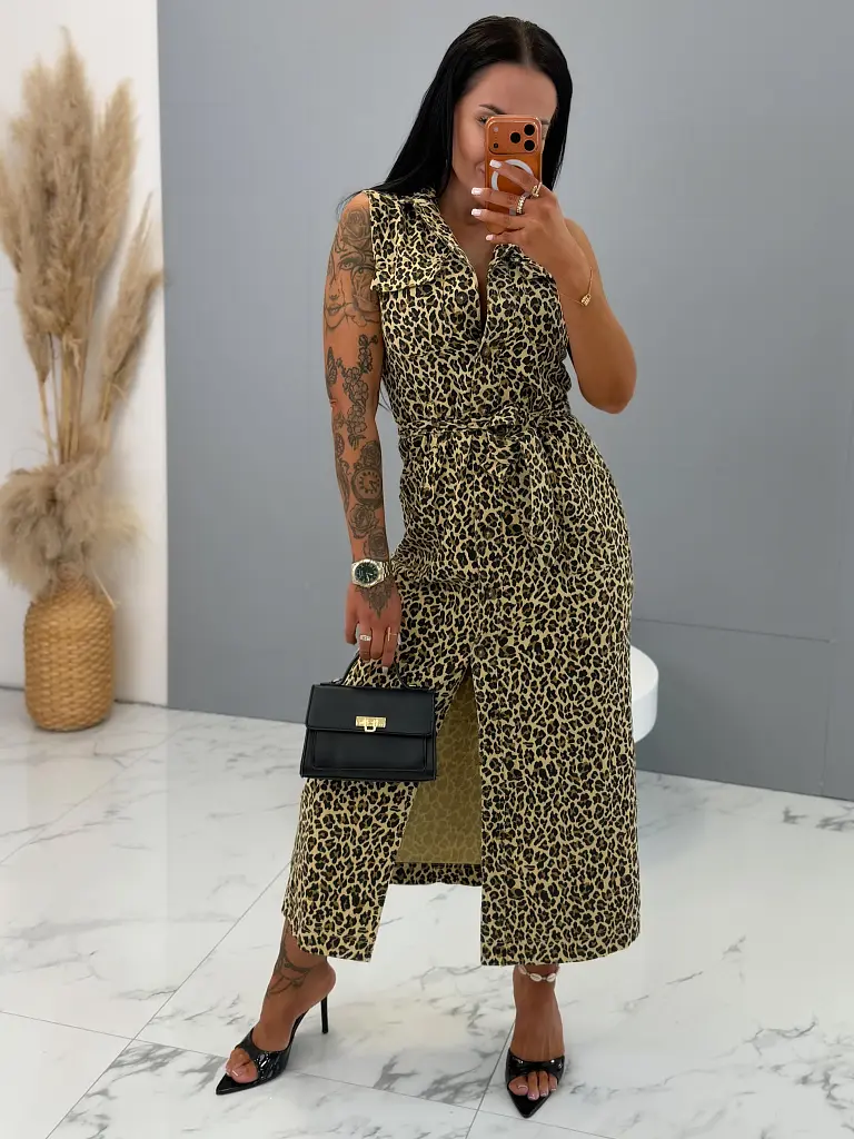 Dlhé denim šaty s leopardím vzorom LEO - next