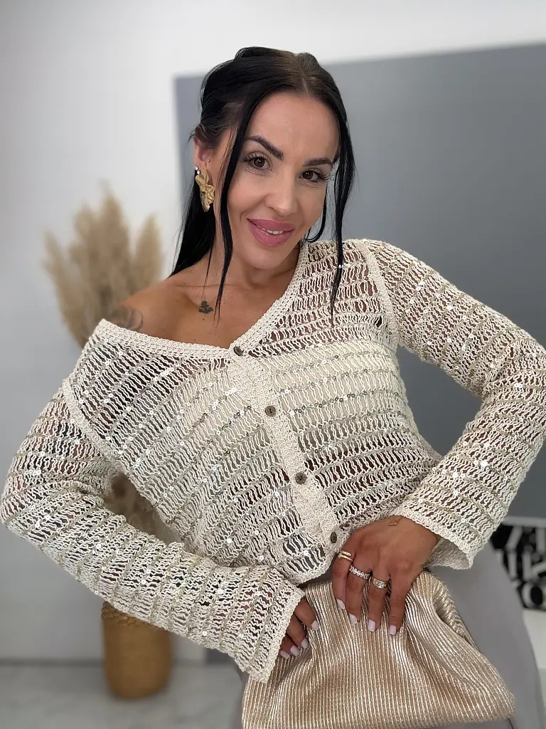 Trblietavý kardigan s dlhým rukávom ROMA