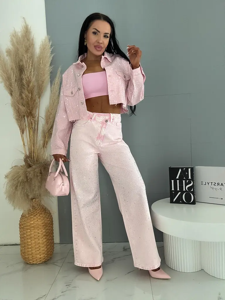 Wide leg džínsy s kamienkovou výzdobou SHINE