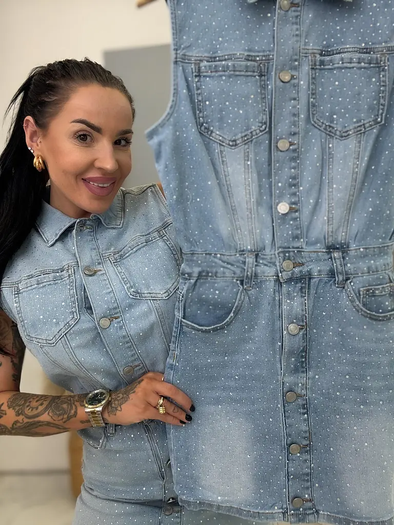 Denim šaty s kamienkami SPARKLY