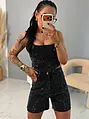 Denim crop-top s kamienkami CRYSTAL