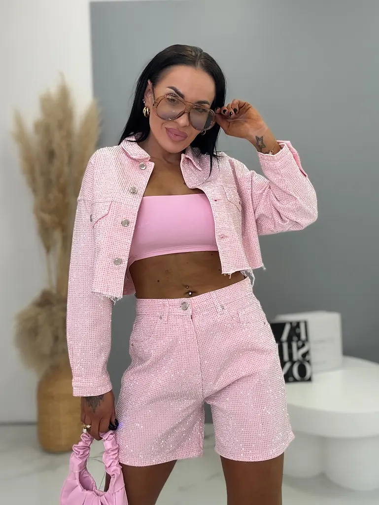 Rifľové šortky s kamienkami DIAMOND PINK