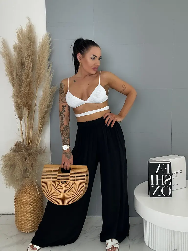 Flowing čierne nohavice s gumeným pásom ARIA - next