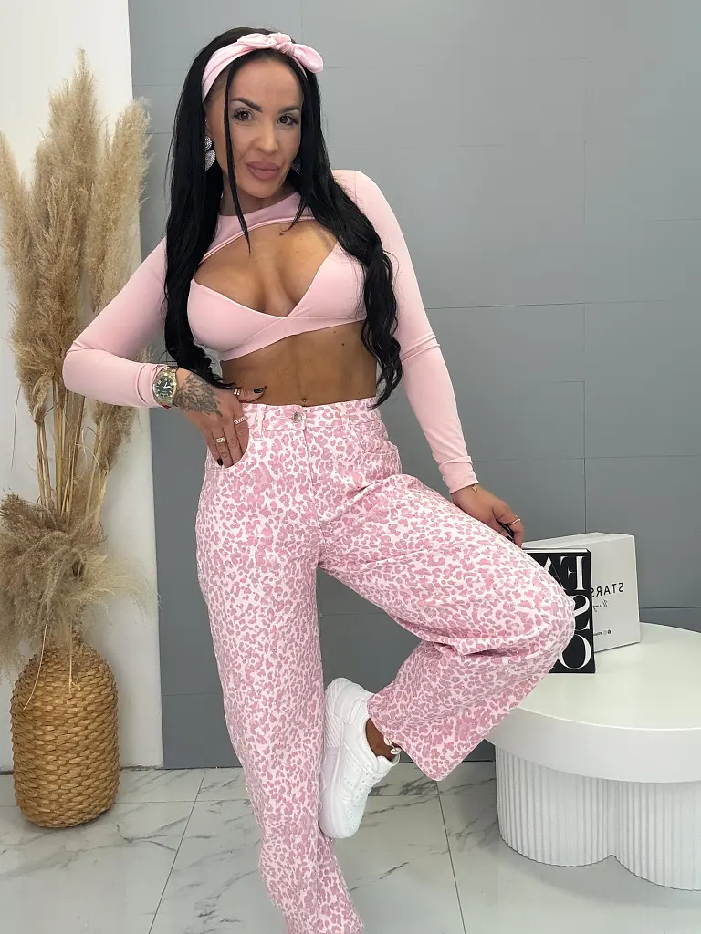 Balloon baby pink elastické leopardie rifle s kamienkami LUXORA