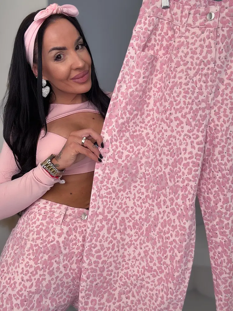 Balloon baby pink elastické leopardie rifle s kamienkami LUXORA - next