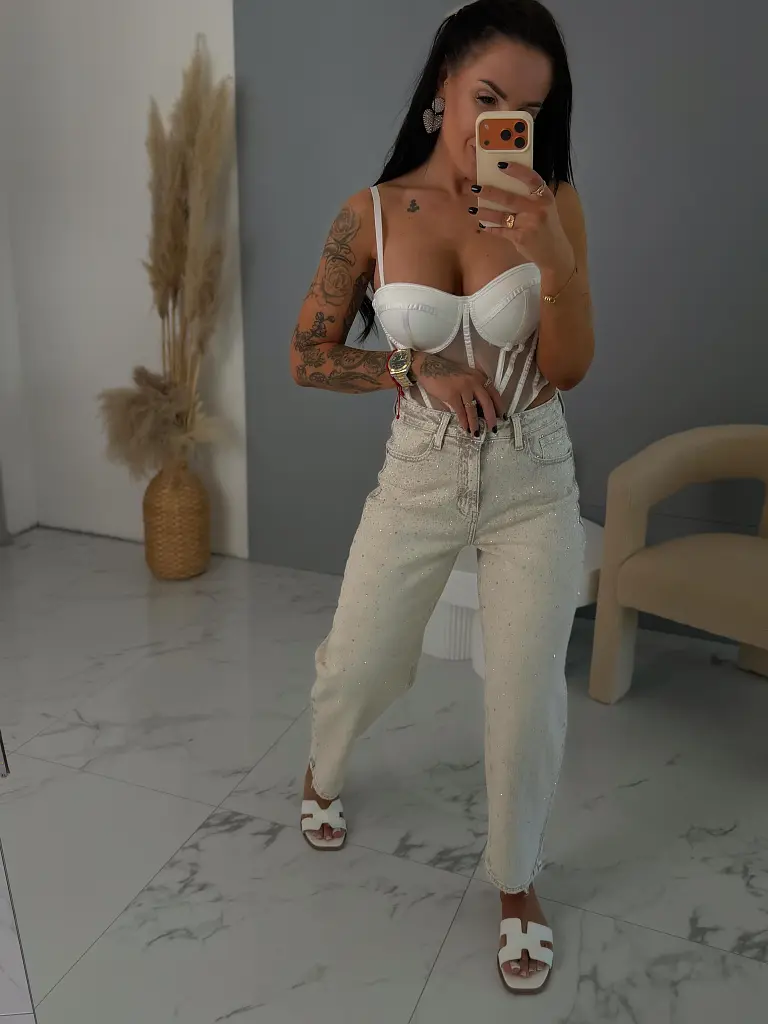 Ballon džínsy s vysokým pásom zdobené kamienkami FLEX - next