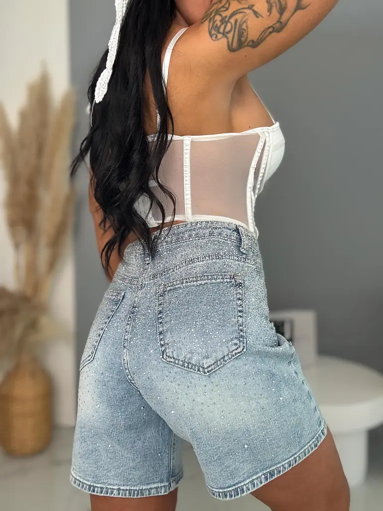 Rifľové šortky s kamienkami LUXE STONE - next