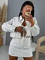 White crop denim jacket s kamienkami ICE CRYSTAL 