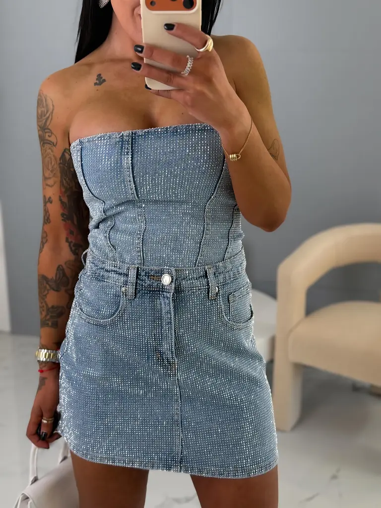 Denim crop-top s kamienkami RAINBOW DIAMANT - next