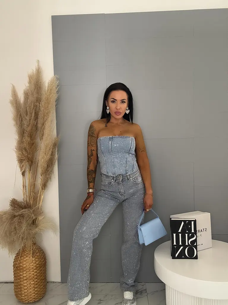 Wide leg rifle s kamienkami BLUE BRILLANCE