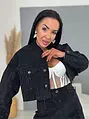 Black crop denim jacket s kamienkami CRYSTAL