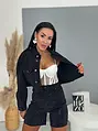 Black crop denim jacket s kamienkami CRYSTAL