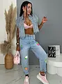 Crop denim vesta s kamienkami BLUE BRILLANCE