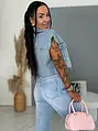 Crop denim vesta s kamienkami BLUE BRILLANCE