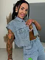 Crop denim vesta s kamienkami BLUE BRILLANCE
