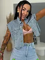 Crop denim vesta s kamienkami BLUE BRILLANCE