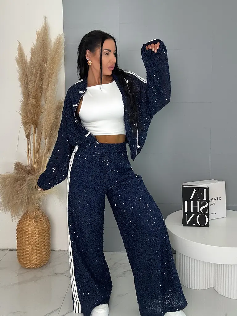 Čipkované športovo elegantné nohavice s flitrami STYLE