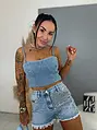 Denim šortky zdobené nitmi ZYRA