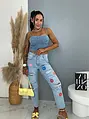Roztrhané mom fit rifle s vysokým pásom a potlačou FLORAL