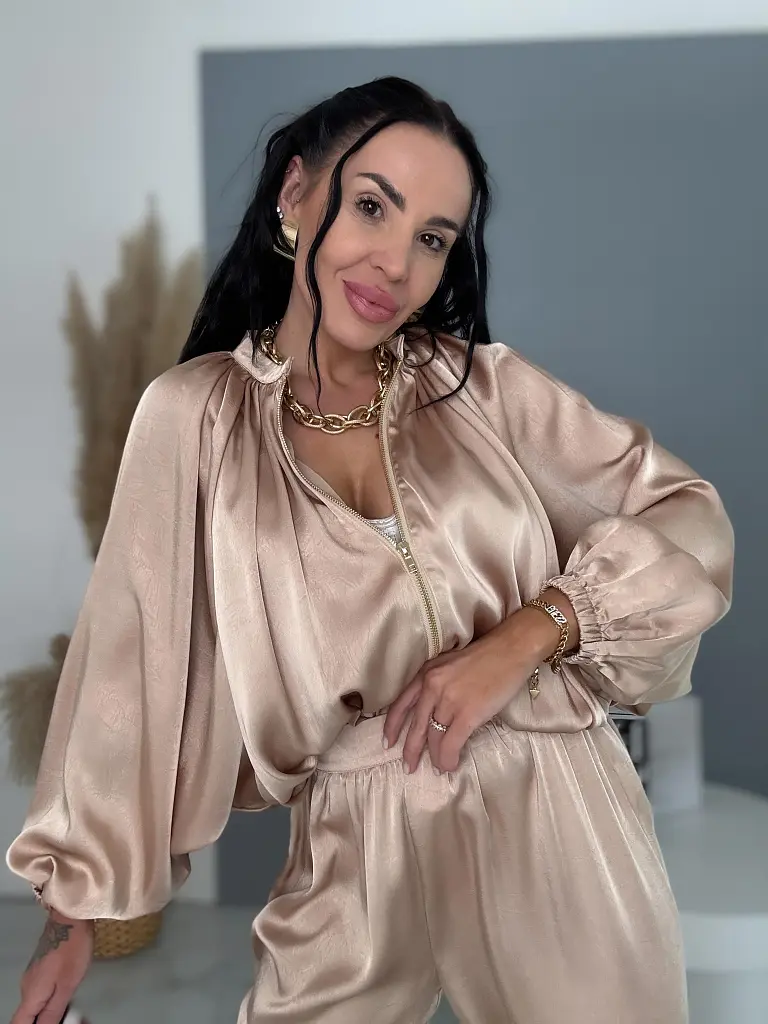 Dvojdielny satin ballon jacket a satin sarouel nohavice - next